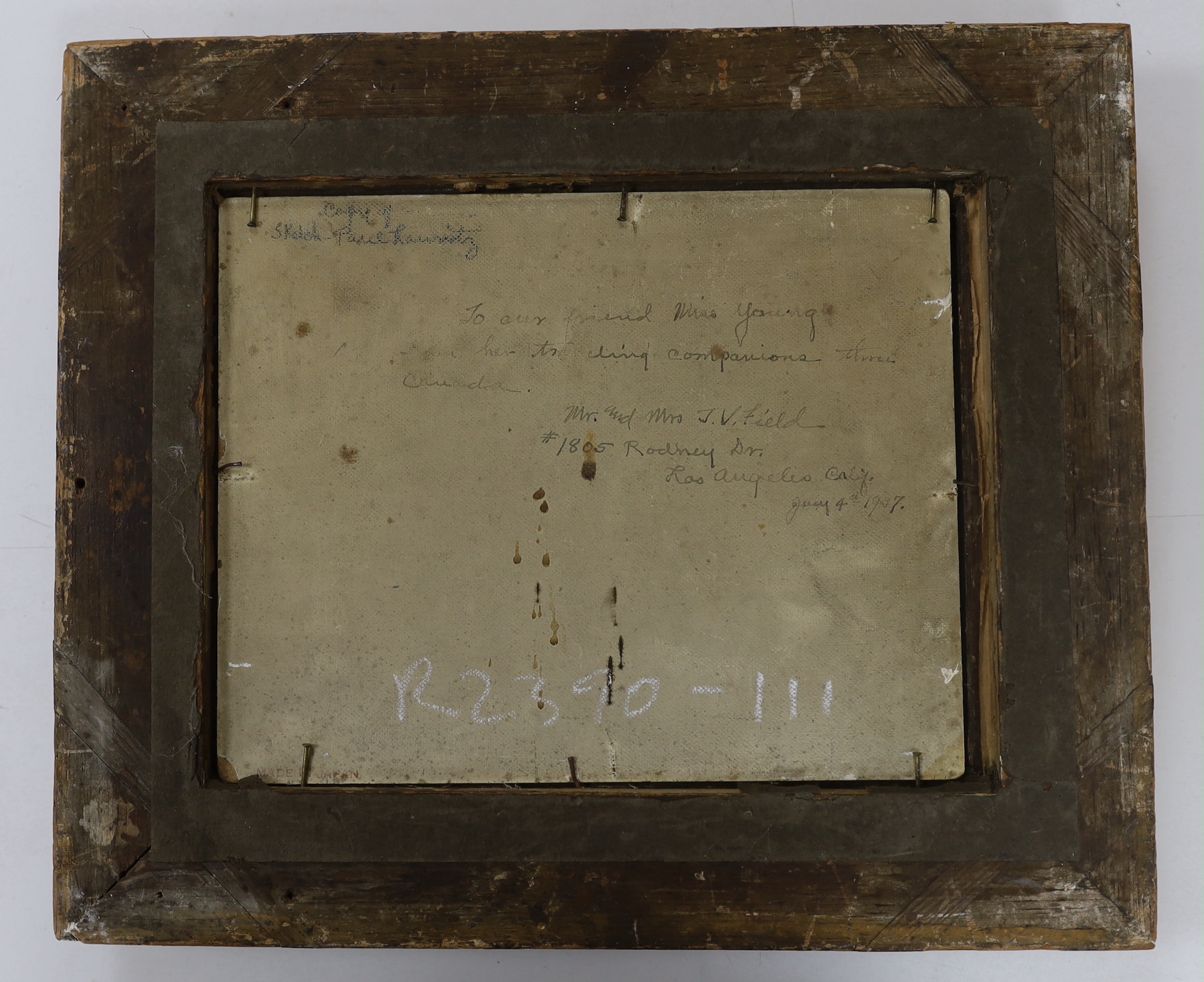 US School, oil on board, American Mountains, inscriptions verso, 25 x 19.5cm